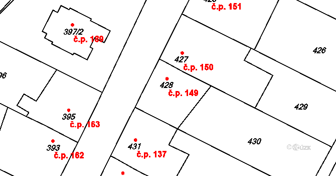 Klikov 149, Suchdol nad Lužnicí na parcele st. 428 v KÚ Klikov, Katastrální mapa
