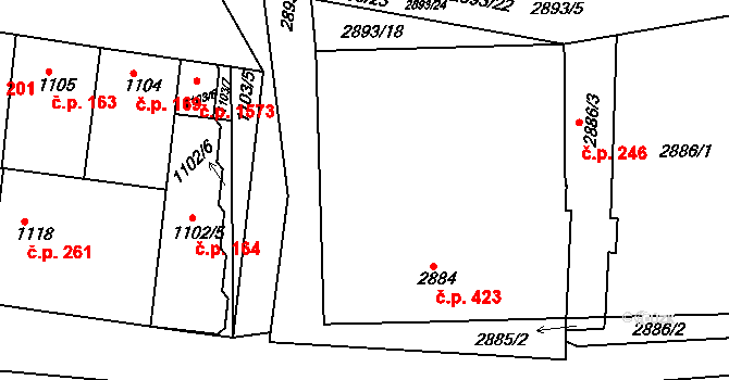 Michle 423, Praha na parcele st. 2884 v KÚ Michle, Katastrální mapa