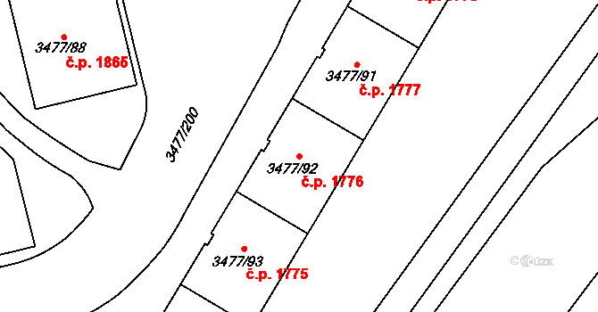 Břevnov 1776,1777,1778, Praha na parcele st. 3477/92 v KÚ Břevnov, Katastrální mapa