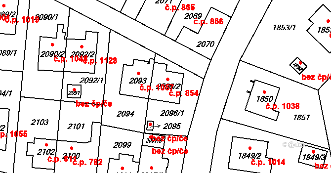 Suchdol 854, Praha na parcele st. 2096/2 v KÚ Suchdol, Katastrální mapa