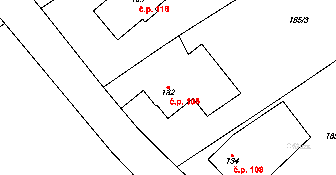 Lipnice 105, Dvůr Králové nad Labem na parcele st. 132 v KÚ Lipnice u Dvora Králové, Katastrální mapa