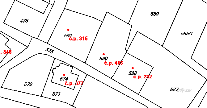Rumburk 2-Horní Jindřichov 413, Rumburk na parcele st. 590 v KÚ Horní Jindřichov, Katastrální mapa