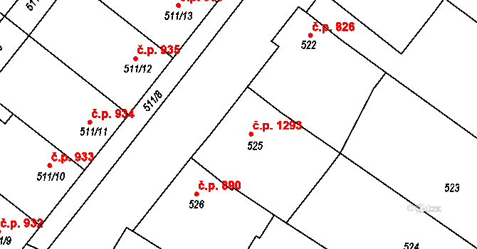 Mutěnice 895 na parcele st. 525 v KÚ Mutěnice, Katastrální mapa