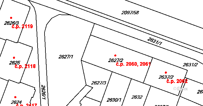 České Budějovice 3 2060,2061, České Budějovice na parcele st. 2627/2 v KÚ České Budějovice 3, Katastrální mapa