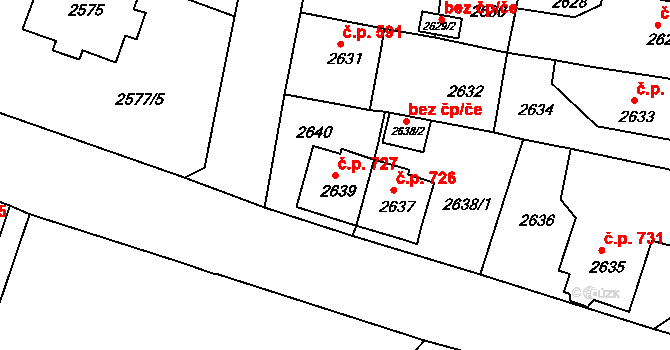 Jirkov 727 na parcele st. 2639 v KÚ Jirkov, Katastrální mapa