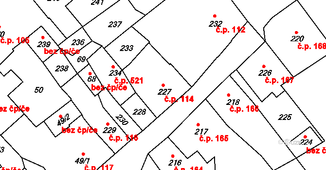 Hodkovice nad Mohelkou 114 na parcele st. 227 v KÚ Hodkovice nad Mohelkou, Katastrální mapa