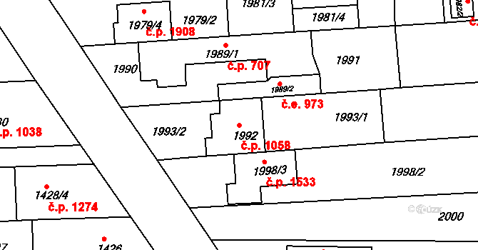 Kuřim 1058 na parcele st. 1992 v KÚ Kuřim, Katastrální mapa