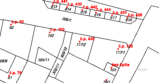 Neratovice 439 na parcele st. 117/2 v KÚ Neratovice, Katastrální mapa