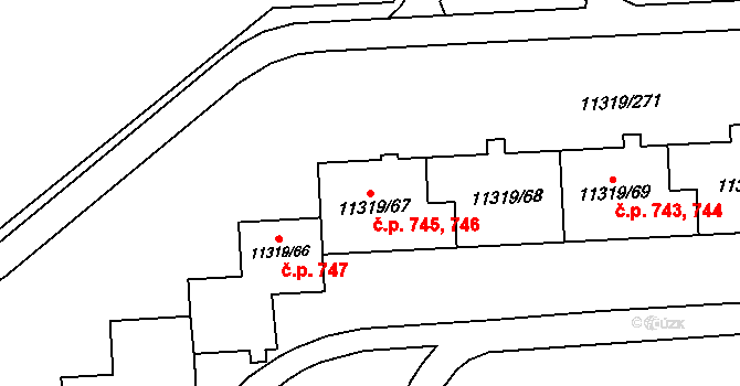 Severní Předměstí 745,746, Plzeň na parcele st. 11319/68 v KÚ Plzeň, Katastrální mapa