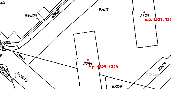 Ústí nad Orlicí 1328,1329 na parcele st. 2754 v KÚ Ústí nad Orlicí, Katastrální mapa