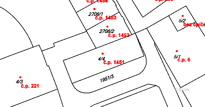 Vrchlabí 1451 na parcele st. 4/4 v KÚ Vrchlabí, Katastrální mapa
