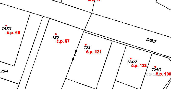 Jabkenice 121 na parcele st. 123 v KÚ Jabkenice, Katastrální mapa