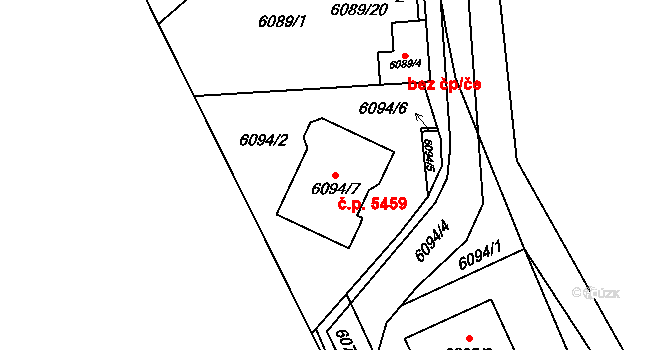 Chomutov 5459 na parcele st. 6094/7 v KÚ Chomutov I, Katastrální mapa