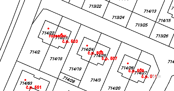 Mokré 505, Litvínovice na parcele st. 714/24 v KÚ Litvínovice, Katastrální mapa