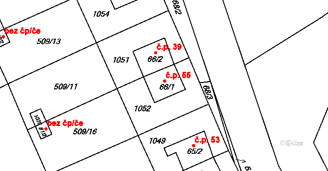 Rudolec 55, Březová na parcele st. 66/1 v KÚ Rudolec u Březové, Katastrální mapa