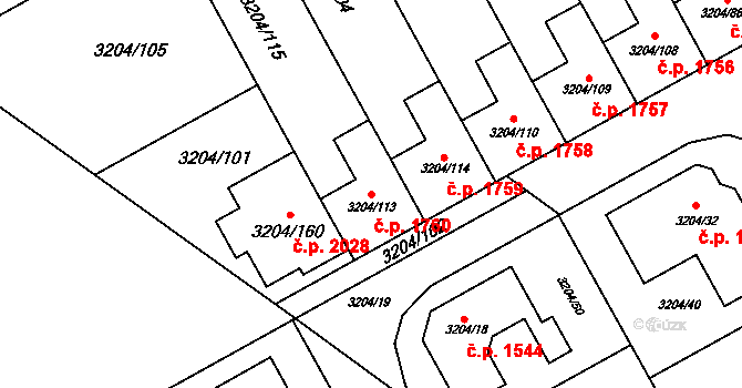 Kuřim 1760 na parcele st. 3204/113 v KÚ Kuřim, Katastrální mapa