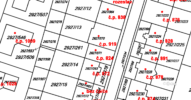 Žebětín 824, Brno na parcele st. 2927/371 v KÚ Žebětín, Katastrální mapa