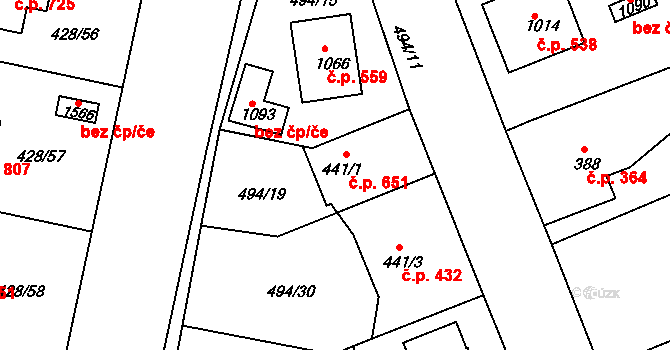Šťáhlavy 651 na parcele st. 441/1 v KÚ Šťáhlavy, Katastrální mapa