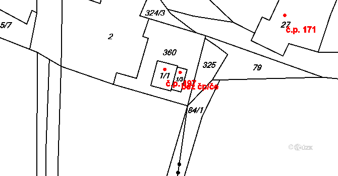 Sebranice 197 na parcele st. 1/1 v KÚ Kaliště u Sebranic, Katastrální mapa