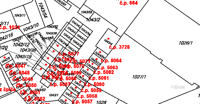 Znojmo 5064 na parcele st. 1043/24 v KÚ Znojmo-město, Katastrální mapa
