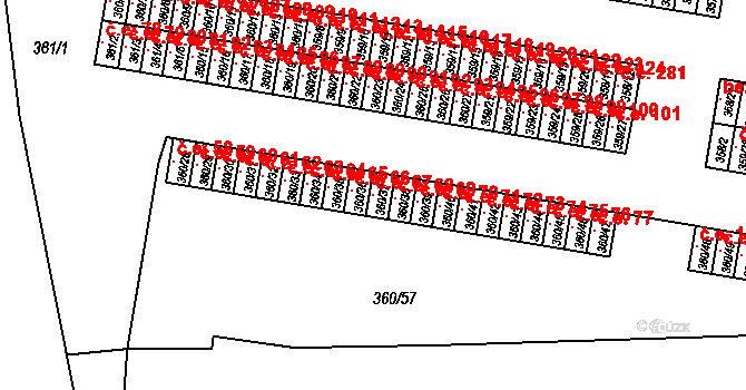 Rousínov 67 na parcele st. 360/37 v KÚ Rousínov u Vyškova, Katastrální mapa