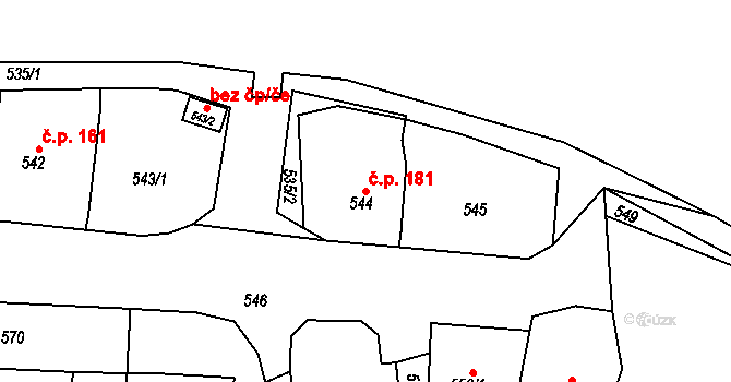 Dolní Loučky 181 na parcele st. 544 v KÚ Dolní Loučky, Katastrální mapa
