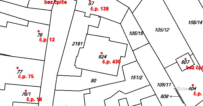 Skalná 430 na parcele st. 624 v KÚ Skalná, Katastrální mapa