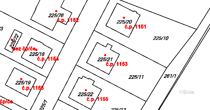 Brumov 1153, Brumov-Bylnice na parcele st. 225/21 v KÚ Brumov, Katastrální mapa