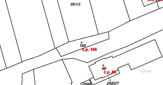 Hrádek na Vlárské dráze 196, Slavičín na parcele st. 188 v KÚ Hrádek na Vlárské dráze, Katastrální mapa