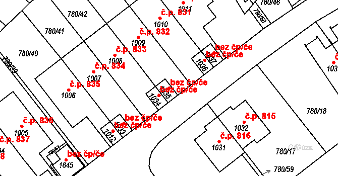 Luhačovice 44773188 na parcele st. 1035 v KÚ Luhačovice, Katastrální mapa