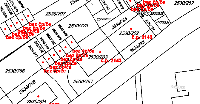 Předměstí 2143, Opava na parcele st. 2530/203 v KÚ Opava-Předměstí, Katastrální mapa
