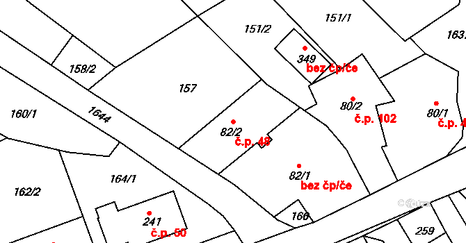 Hrabyně 48 na parcele st. 82/2 v KÚ Hrabyně, Katastrální mapa