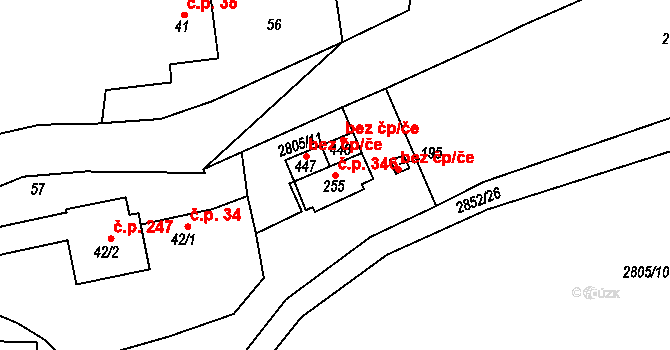 Ledce 346 na parcele st. 255 v KÚ Ledce u Plzně, Katastrální mapa