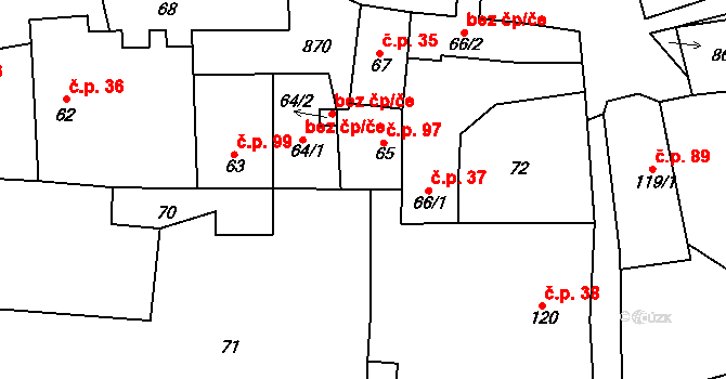 Zahořany 97, Křešice na parcele st. 65 v KÚ Zahořany u Litoměřic, Katastrální mapa