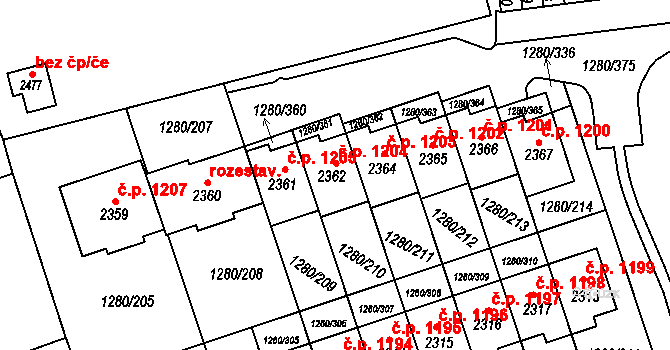 Dobřany 1204 na parcele st. 2362 v KÚ Dobřany, Katastrální mapa