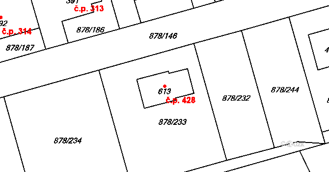 Šumvald 428 na parcele st. 613 v KÚ Šumvald, Katastrální mapa
