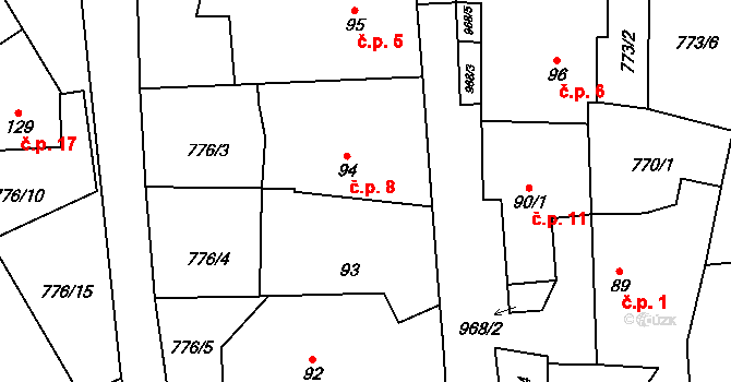 Mokrýšov 8, Prosetín na parcele st. 94 v KÚ Prosetín u Hlinska, Katastrální mapa