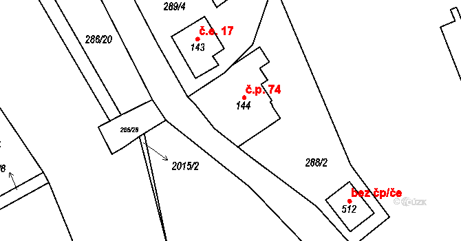 Klášterec nad Orlicí 74 na parcele st. 144 v KÚ Klášterec nad Orlicí, Katastrální mapa