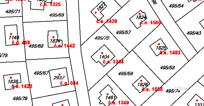 Hradištko 1344 na parcele st. 1404 v KÚ Hradištko pod Medníkem, Katastrální mapa
