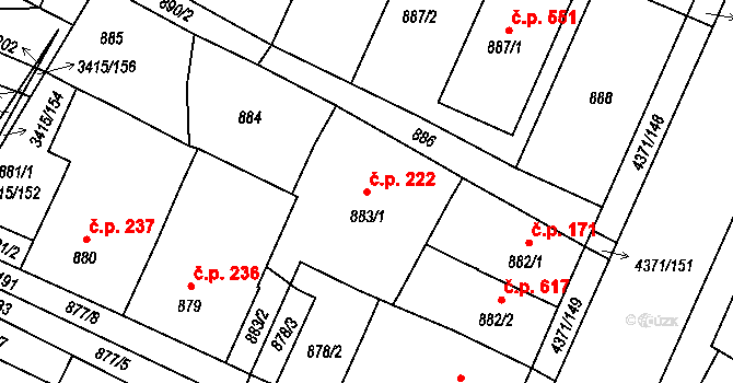 Veselí nad Lužnicí II 222, Veselí nad Lužnicí na parcele st. 883/1 v KÚ Veselí nad Lužnicí, Katastrální mapa