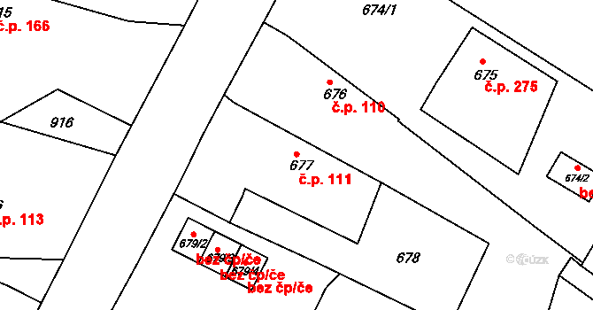 Bohuslavice 111 na parcele st. 677 v KÚ Bohuslavice nad Metují, Katastrální mapa