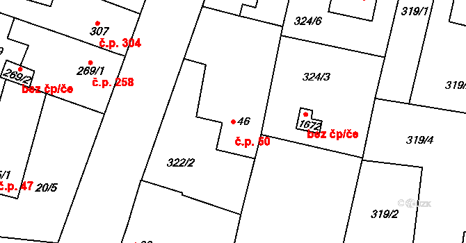 Rosice 50, Pardubice na parcele st. 46 v KÚ Rosice nad Labem, Katastrální mapa