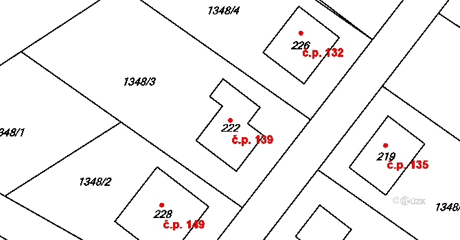 Vlkaneč 139 na parcele st. 222 v KÚ Vlkaneč, Katastrální mapa