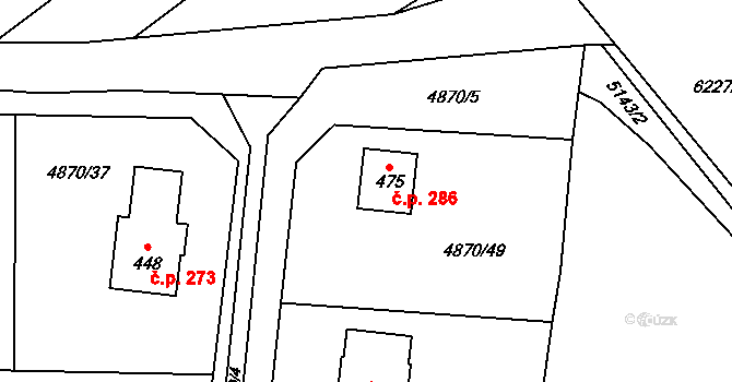 Pocinovice 286 na parcele st. 475 v KÚ Pocinovice, Katastrální mapa