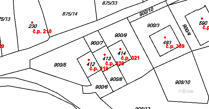 Lhenice 320 na parcele st. 413 v KÚ Lhenice, Katastrální mapa
