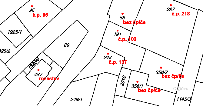 Kolešovice 137 na parcele st. 248 v KÚ Kolešovice, Katastrální mapa