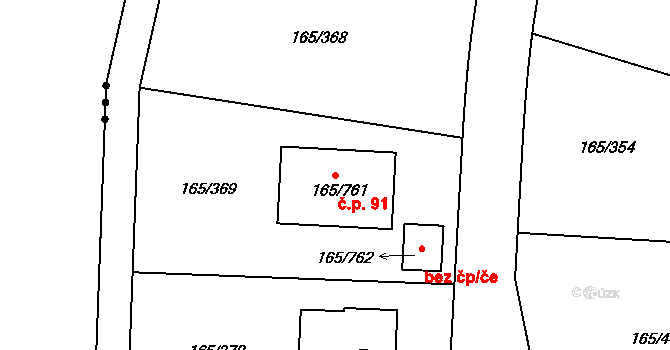 Pod Rohem 91, Jenišov na parcele st. 165/761 v KÚ Jenišov, Katastrální mapa