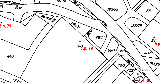 Březno 78 na parcele st. 78/1 v KÚ Březno u Chomutova, Katastrální mapa