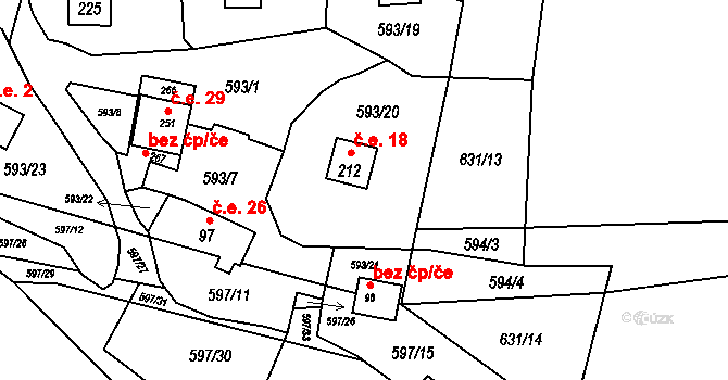 Lišany 18 na parcele st. 212 v KÚ Lišany u Žatce, Katastrální mapa