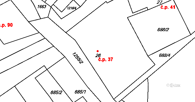 Běsno 37, Kryry na parcele st. 26 v KÚ Běsno, Katastrální mapa